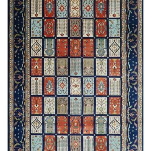 Blue And Orange Traditional Floral Design 8x11 Hand Knotted wool Area Rug