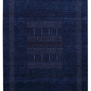 Blue And White Center Pattern Design Hand Loomed Wool Area Rug