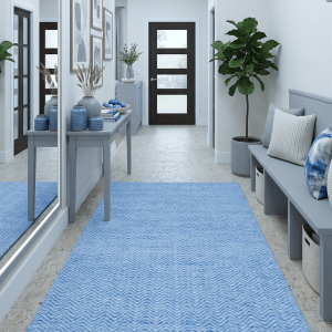 Blue Chevron Pattern Dhurrie Wool Area Rug