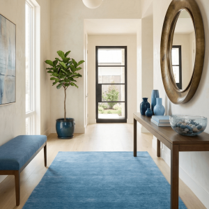 Blue Modern Solid Design Hand Loomed Wool Area Rug