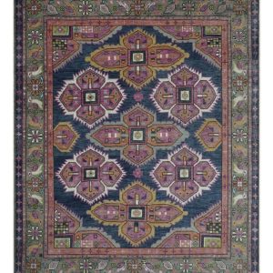 Blue. Purple and Green hand knotted Traditional Heriz Serapi Wool Area Rug