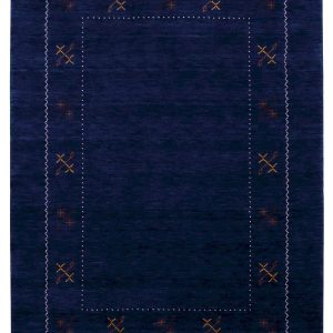 Blue Tribal Border Design Hand Loomed Wool Area Rug