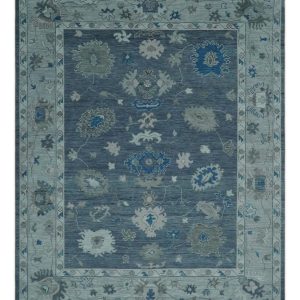 Charcoal and Silver Hand knotted Traditional Oushak Custom Made wool Area Rug