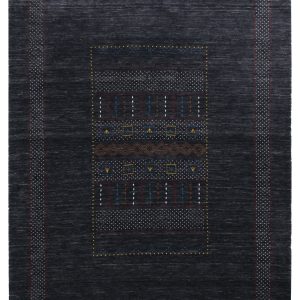 Charcoal Center Pattern Hand Loomed Wool Area Rug