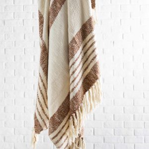 Cream and Brown Hand Woven Throw Blanket