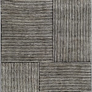 Black&White Striped Sheen Viscose Area Rug