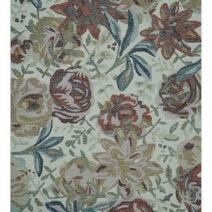 Colorful Ivory. Olive and Brown 8x10 Floral Design Hand Tufted wool Rug
