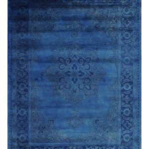 Traditional Design Overdyed Blue Hand Tufted Wool Area Rug