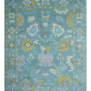 Custom Made Antique Blue Traditional Oushak Design Hand Knotted Wool Area Rug