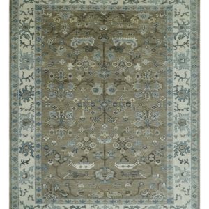 Custom Made Antique look Hand Knotted Beige. Ivory and Silver Oriental Oushak Multi Size Traditional Wool Area Rug