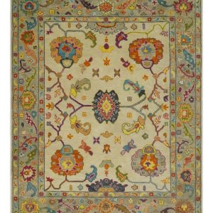 Custom Made Antique Style Beige Colorful Hand knotted Traditional Oushak wool Area Rug