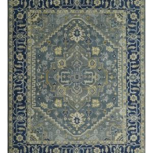 Custom Made Antique Style Gray. Blue and Beige Hand Tufted Traditional wool Area Rug