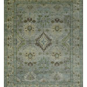 Custom Made Antique Style Green and Silver Hand knotted Traditional Oriental Oushak wool Area Rug