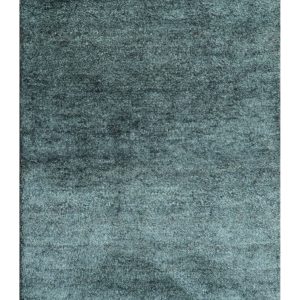 Custom Made Contemporary Solid Plush Steel Blue Hand Knotted Wool Rug