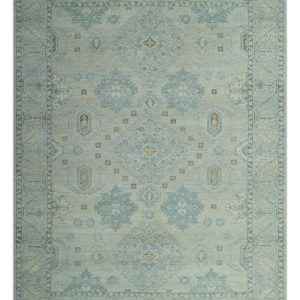 Custom Made Distressed Finished Beige and Gray Traditional mamluk design Low Pile wool Rug