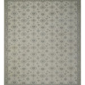Custom Made Fine Hand Knotted Ivory and Charcoal Style Hand knotted Wool Area Rug