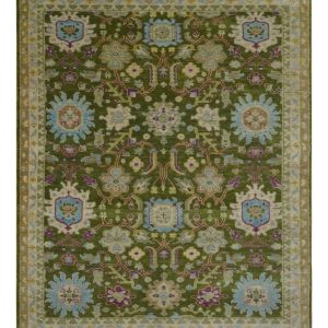 Custom Made Green. Beige and Purple Hand Knotted Traditional Oushak wool area rug