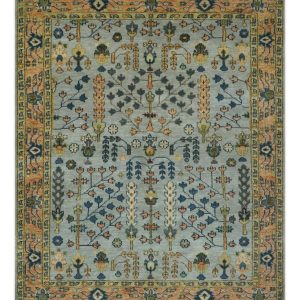 Custom Made Hand Knotted Living Room and Bedroom Rug Rust and Silver Traditional Turkish Style Wool Rug