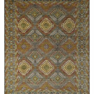 Custom Made Hand Knotted Gold and Gray Multi Size Oriental Traditional Wool Area Rug