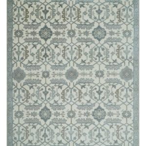 Custom Made Hand Knotted Ivory and Silver Oriental Oushak Multi Size Traditional Wool Area Rug. Living Room and Bedroom Rug
