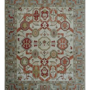 Custom Made Hand Knotted Ivory. Silver and Rust Traditional Wool Area Rug