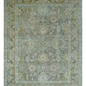 Custom Made Hand Knotted Moss Green Gray and Green Oriental Oushak Multi Size Traditional Wool Area Rug