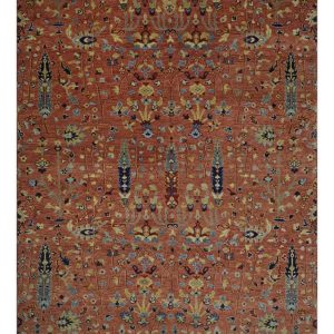 custom Made Hand Knotted Rust and Beige Traditional Turkish Knot Oushak Wool Rug