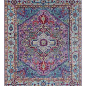 Custom Made Hand Knotted Silver. Purple and Green Traditional Wool Area Rug