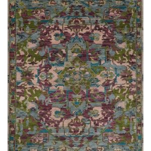 Custom Made Hand Knotted Transitional Green. Pink and Purple wool Area Rug