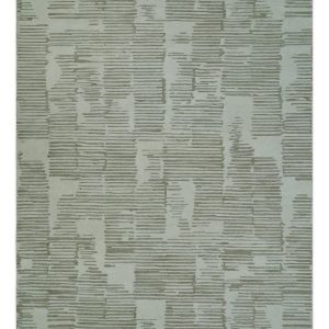 Custom Made Ivory and Olive Modern Design Hand Tufted Wool Rug