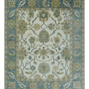 Custom Made Ivory. Gray and Beige Floral Hand Knotted Traditional Oushak Wool Rug