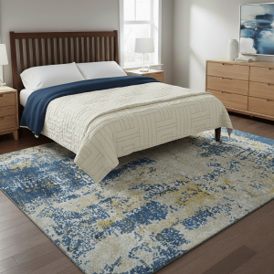 Custom Made Modern Abstract Blue And Beige Hand Tufted Wool-Art Silk Rug