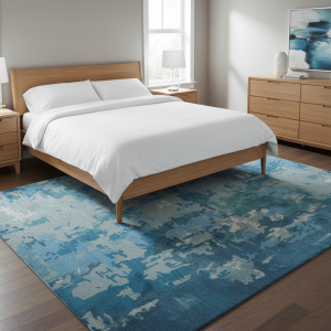 Custom Made Modern Abstract Blue Hand Tufted Wool Art-Silk Rug