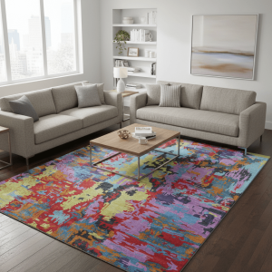 Custom Made Modern Abstract Multi-color Hand Tufted Wool-Art Silk Rug