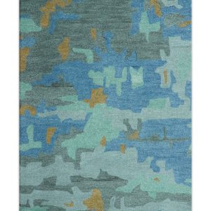 Custom Made Modern Blue Abstract Design Hand Tufted Wool And Viscose Area Rug