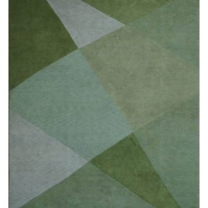 Custom Made Modern Geometrical Design Green And Gray Hand knotted wool Area Rug