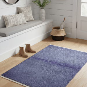 Custom Made Modern Solid Overdyed Blue Hand Knotted Wool Area Rug