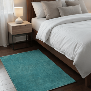 Custom Made Modern Solid Overdyed Blue Hand Knotted Wool Area Rug