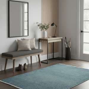 Custom Made Modern Solid Overdyed Light Blue Hand Knotted Wool Area Rug