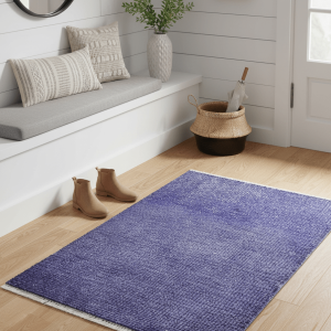 Custom Made Purple Modern Solid Overdyed Hand Knotted Wool Area Rug