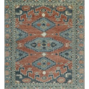 Custom Made Rust and Gray Traditional Hand knotted Multi Size wool Area Rug