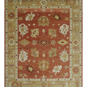 Custom Made Rust. Ivory and Beige Hand Knotted Traditional Oushak Multi Size Wool Area Rug