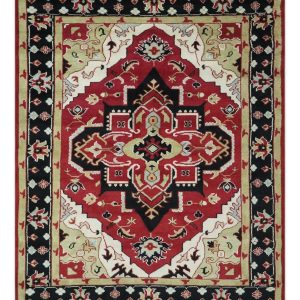 Custom Made Traditional Heriz Maroon. Olive and Black Floral Hand Knotted wool Rug