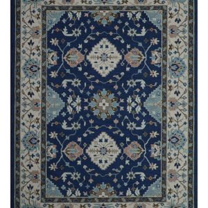 Custom Made Traditional Oriental Design Blue And Beige Hand-Tufted Wool Area Rug
