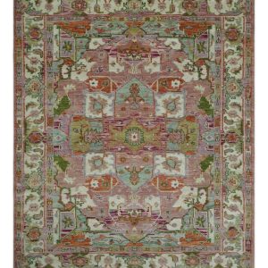 Custom Made Transitional Pink. Green and Ivory Turkish Design wool Area Rug