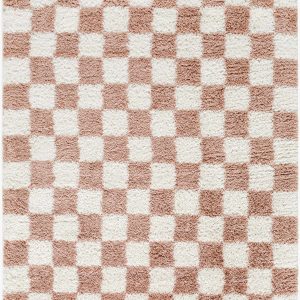 Gridline Pink & Ivory Checkered Area Rug