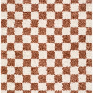 Gridline Burnt Orange & Ivory Checkered Area Rug