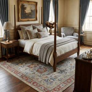 Distressed finished Beige and Brown Traditional Heriz Hand Knotted Wool Area Rug