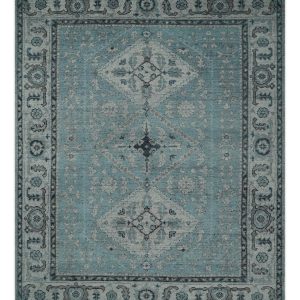 Distressed Hand Knotted Multi Size Blue. Silver and Charcoal Traditional Low Pile Wool Area Rug