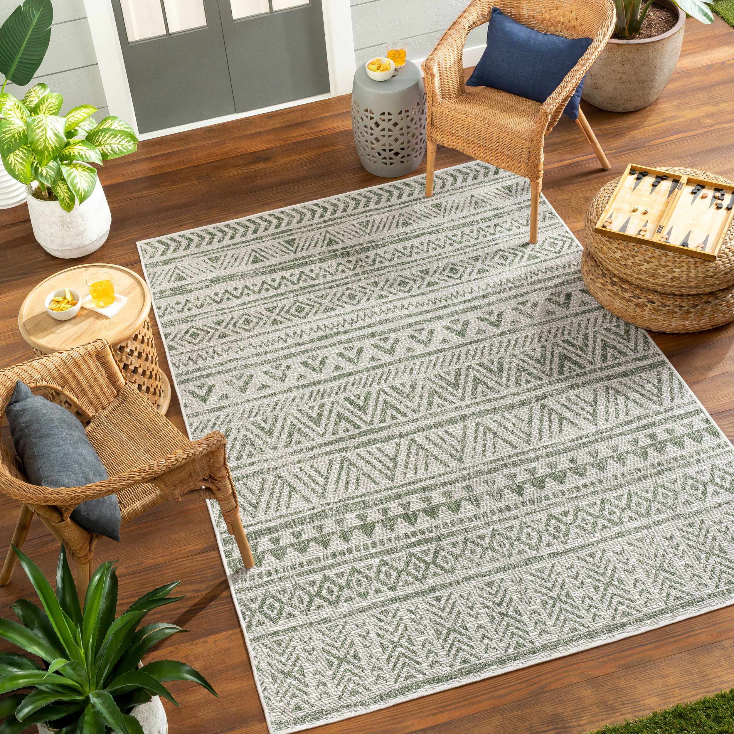 Novato Olive All Over Pattern Performance Outdoor Rug - Image 3
